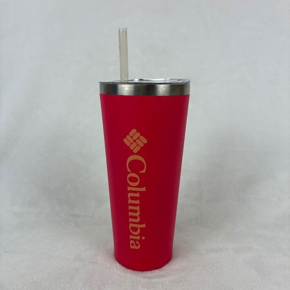 Columbia Red Stainless Steel Insulated Tumbler Cup Straw Lid 21oz Sportswear
